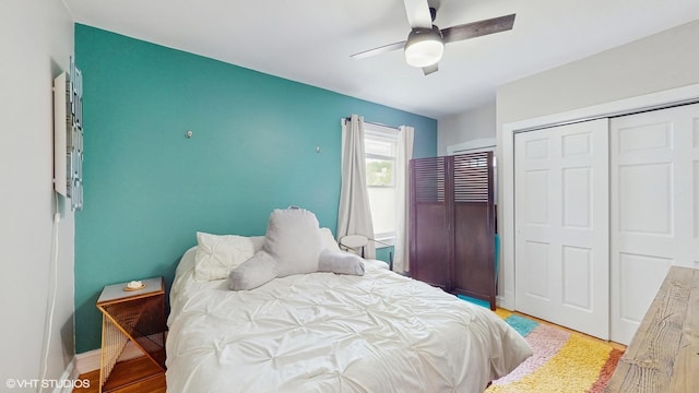 3253 W Leland Ave Unit 2, Chicago, IL 60625 - bedroom with a closet, wood finished floors, and a ceiling fan