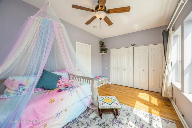 108 Belvidere Ave, Forest Park, IL 60130 - bedroom with wood finished floors, a ceiling fan, and a closet
