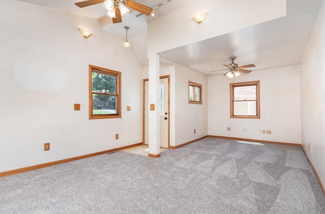 230 Brierhill Dr, Round Lake Park, IL 60073 - unfurnished room featuring a ceiling fan, plenty of natural light, carpet flooring, and lofted ceiling