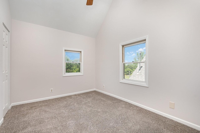 230 Brierhill Dr, Round Lake Park, IL 60073 - unfurnished bedroom with multiple windows, carpet, high vaulted ceiling, a ceiling fan, and a closet