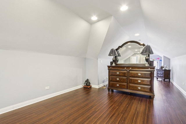 8120 S Luella Ave, Chicago, IL 60617 - bedroom with dark wood-type flooring, lofted ceiling, and recessed lighting