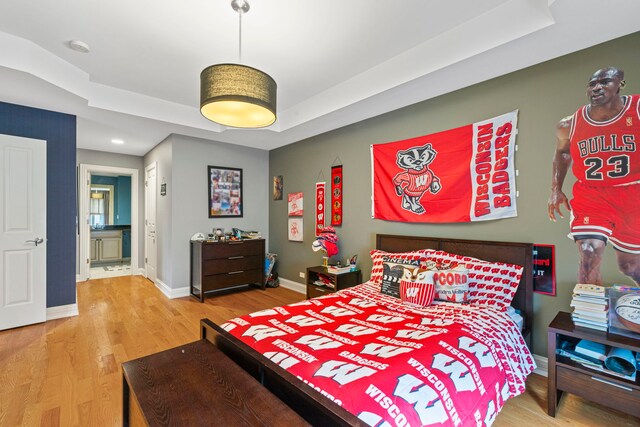 3550 Sorrel Dr, Northbrook, IL 60062 - bedroom with a tray ceiling, wood finished floors, and recessed lighting