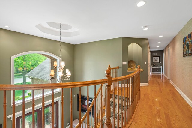 3550 Sorrel Dr, Northbrook, IL 60062 - corridor with an upstairs landing, recessed lighting, plenty of natural light, light wood-type flooring, and a chandelier