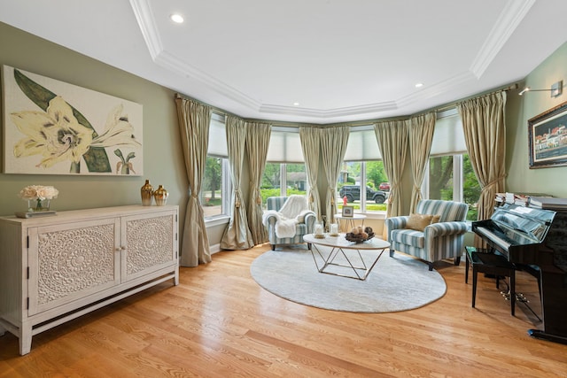 3550 Sorrel Dr, Northbrook, IL 60062 - sitting room featuring a raised ceiling, crown molding, wood finished floors, and recessed lighting