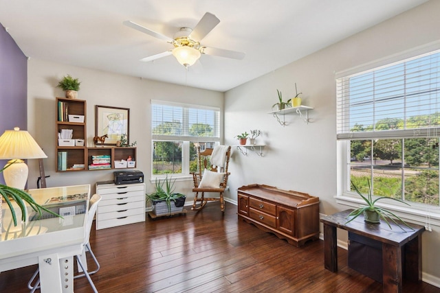 454 Blue Springs Dr, Fox Lake, IL 60020 - home office with hardwood / wood-style floors and ceiling fan