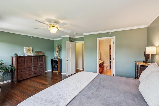 454 Blue Springs Dr, Fox Lake, IL 60020 - bedroom with wood finished floors, crown molding, a ceiling fan, and ensuite bath