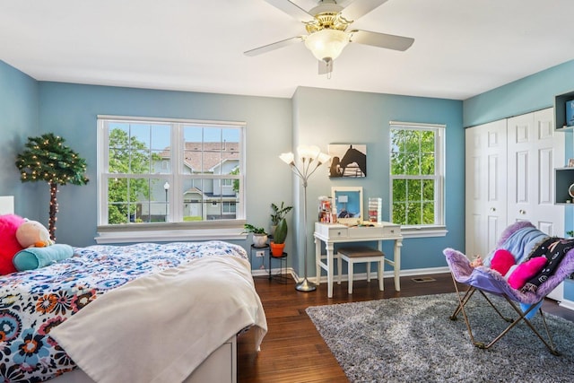 454 Blue Springs Dr, Fox Lake, IL 60020 - bedroom featuring wood finished floors, a closet, and ceiling fan