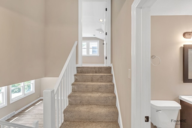 2059 Downey Rd, Homewood, IL 60430 - stairway with vaulted ceiling and baseboards