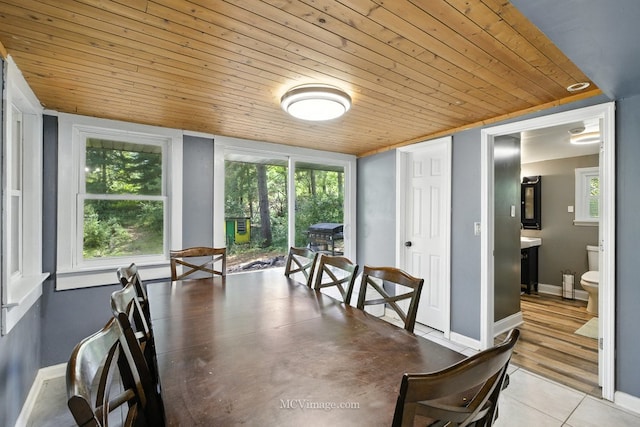 204 Wood St, Wilmington, IL 60481 - tiled dining area with wood ceiling