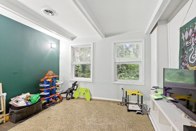 204 Wood St, Wilmington, IL 60481 - recreation room featuring beam ceiling and carpet flooring