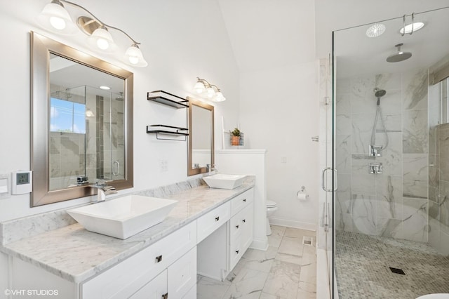 161 N Schubert St, Palatine, IL 60067 - full bath featuring marble look tiles, a stall shower, and double vanity