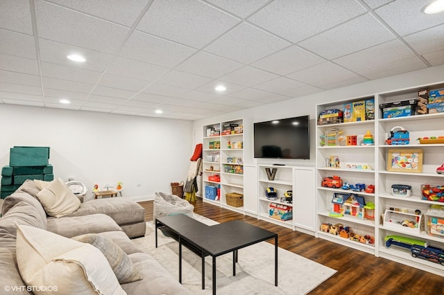 161 N Schubert St, Palatine, IL 60067 - living room with recessed lighting, dark wood-type flooring, and a paneled ceiling