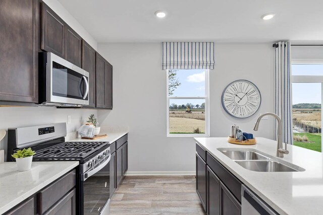 994 Amethyst Ln, Montgomery, IL 60538 - kitchen with stainless steel appliances, light wood finished floors, recessed lighting, and dark brown cabinets