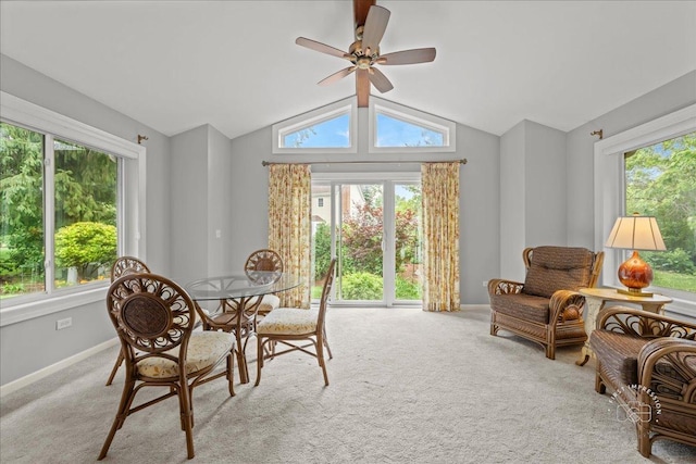 1105 W Bauer Rd, Naperville, IL 60563 - carpeted dining room featuring a ceiling fan, healthy amount of natural light, and lofted ceiling