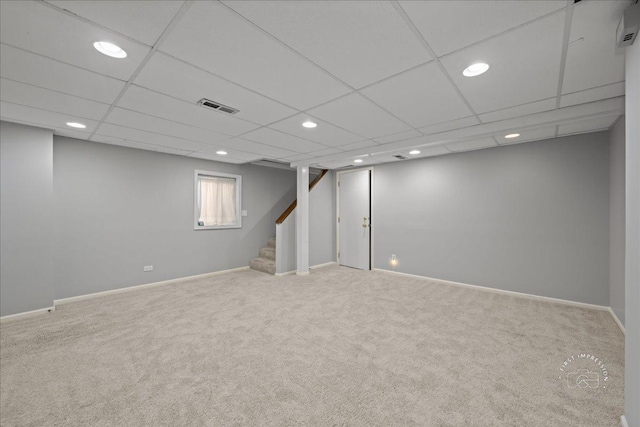 1105 W Bauer Rd, Naperville, IL 60563 - basement with carpet, stairs, and recessed lighting