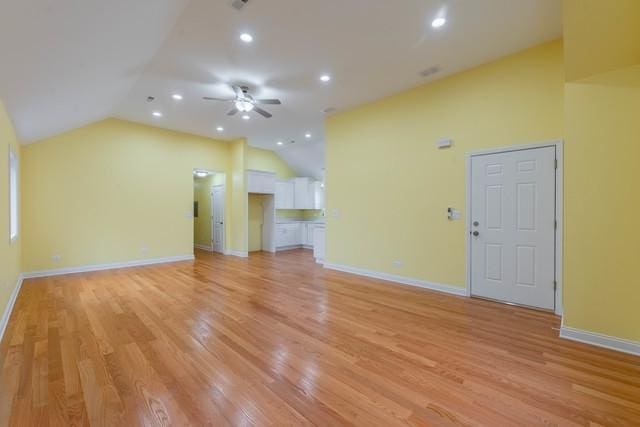 5326 W 31st St, Cicero, IL 60804 - unfurnished living room featuring lofted ceiling, light wood finished floors, a ceiling fan, and recessed lighting