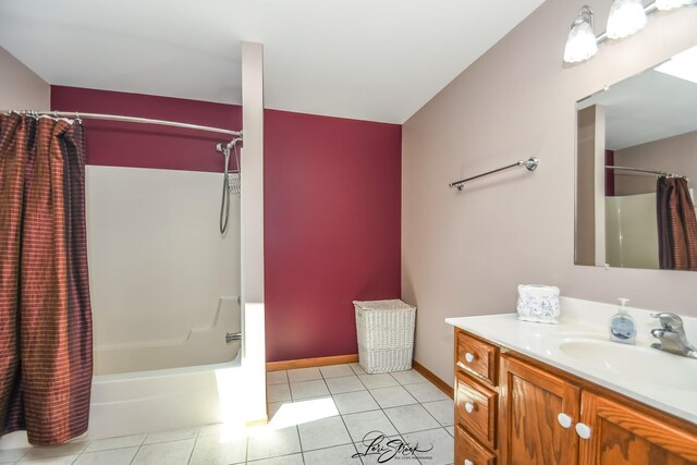 712 Hauert St, Peotone, IL 60468 - bathroom with vanity, shower / tub combo with curtain, and tile patterned floors
