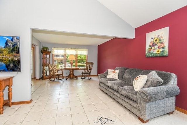 712 Hauert St, Peotone, IL 60468 - living room with lofted ceiling and light tile patterned floors