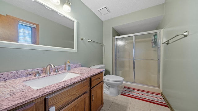 5715 Elaine Dr, Rockford, IL 61108 - full bath with vanity, a shower stall, tile patterned floors, and a textured ceiling