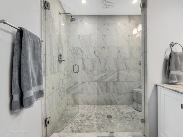 1401 Burr Oak Rd Unit 312B, Hinsdale, IL 60521 - full bathroom featuring a stall shower, recessed lighting, and vanity