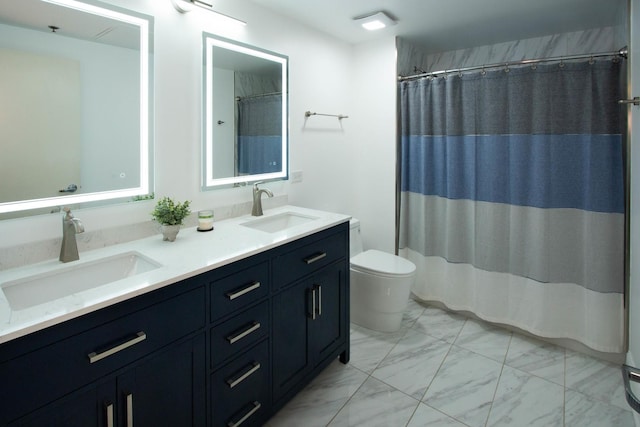 50 E 16th St Unit 311, Chicago, IL 60616 - full bathroom with marble finish floors, double vanity, and a shower with shower curtain