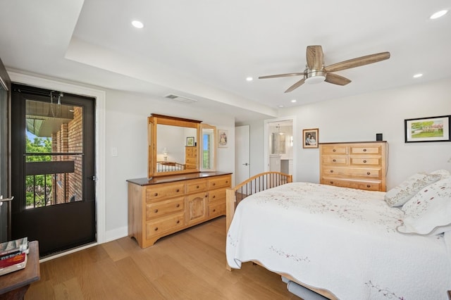 3801 Mission Hills Rd Unit 510, Northbrook, IL 60062 - bedroom featuring access to exterior, light wood-style flooring, recessed lighting, and a ceiling fan