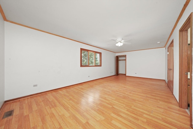 3057 201st Pl, Lynwood, IL 60411 - spare room with light wood-type flooring, ceiling fan, and ornamental molding