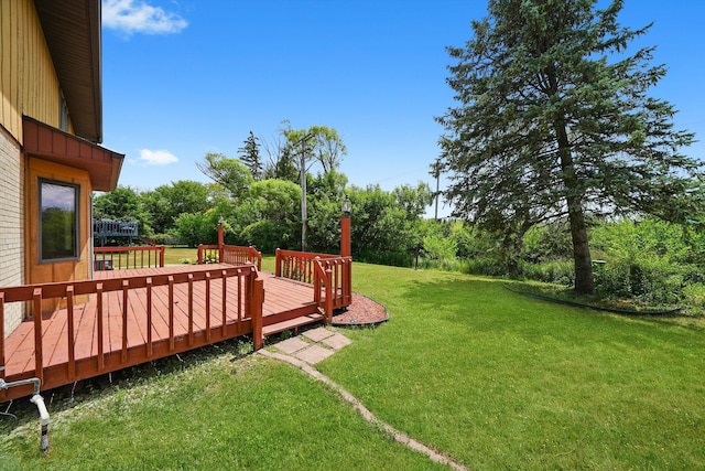 3057 201st Pl, Lynwood, IL 60411 - view of green lawn featuring a deck and view of wooded area