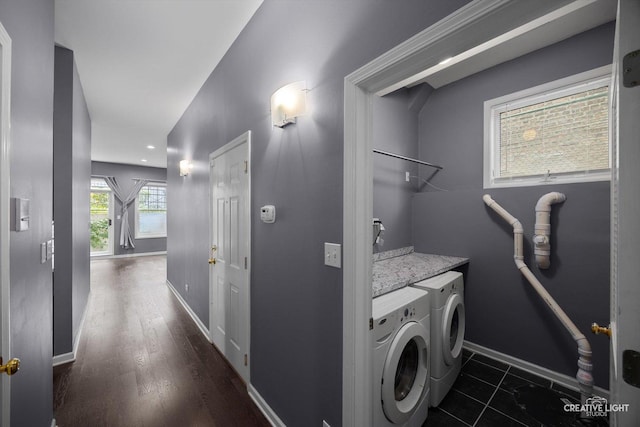 3312 W Beach Ave Unit 1, Chicago, IL 60651 - washroom featuring washer and clothes dryer, recessed lighting, and dark wood-type flooring