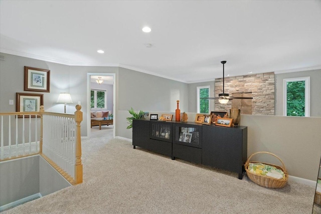 7488 Bittersweet Dr, Gurnee, IL 60031 - playroom featuring ceiling fan, crown molding, carpet, and recessed lighting