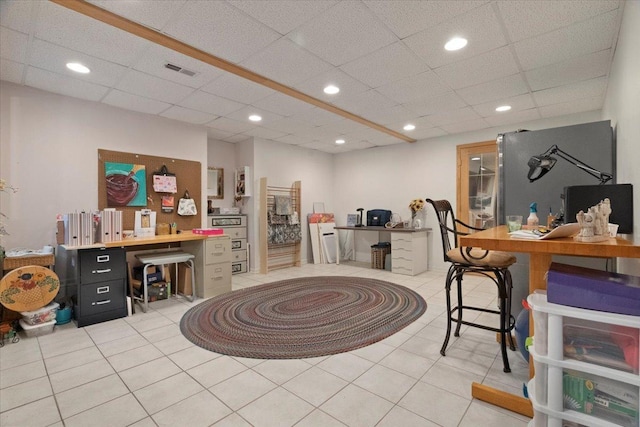 7488 Bittersweet Dr, Gurnee, IL 60031 - office with light tile patterned flooring, recessed lighting, and a drop ceiling
