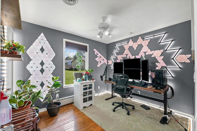 205 Buena Vista Dr, Champaign, IL 61820 - home office with wood finished floors, ceiling fan, and baseboard heating