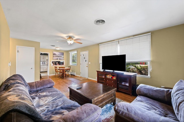 205 Buena Vista Dr, Champaign, IL 61820 - living area with wood finished floors and ceiling fan