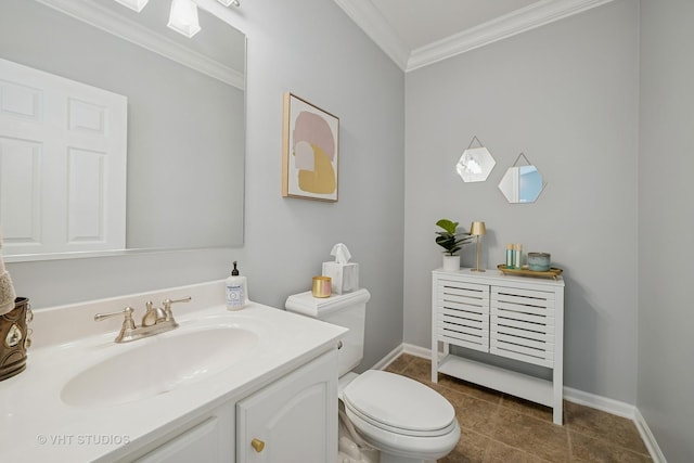 424 Bluegrass Ln, Geneva, IL 60134 - half bathroom featuring vanity, crown molding, and tile patterned flooring