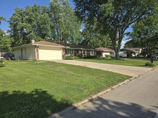 1524 Arnold Ave, Rockford, IL 61108 - single story home with a front lawn, a garage, concrete driveway, a chimney, and brick siding