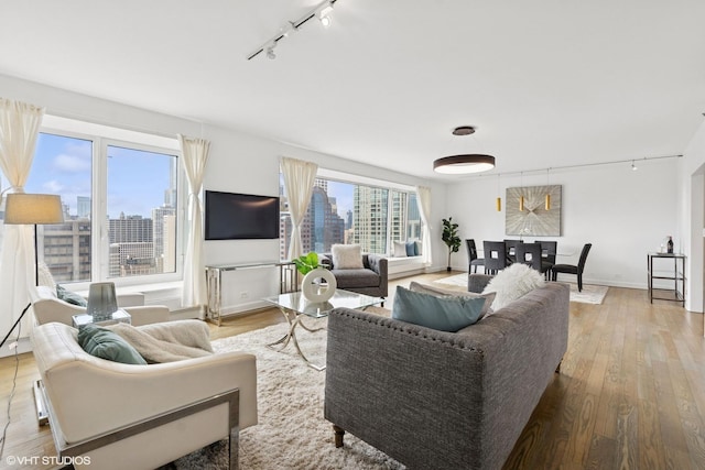 161 E Chicago Ave Unit 27C, Chicago, IL 60611 - living room featuring rail lighting and wood finished floors