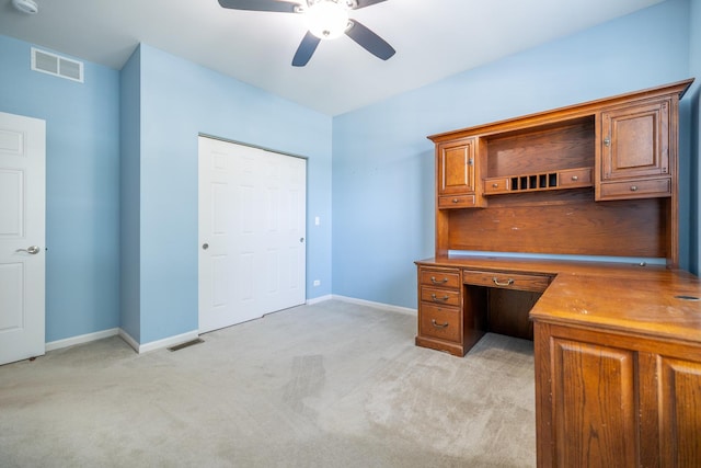 424 Riverbend Dr, Genoa, IL 60135 - unfurnished office with a ceiling fan and light colored carpet
