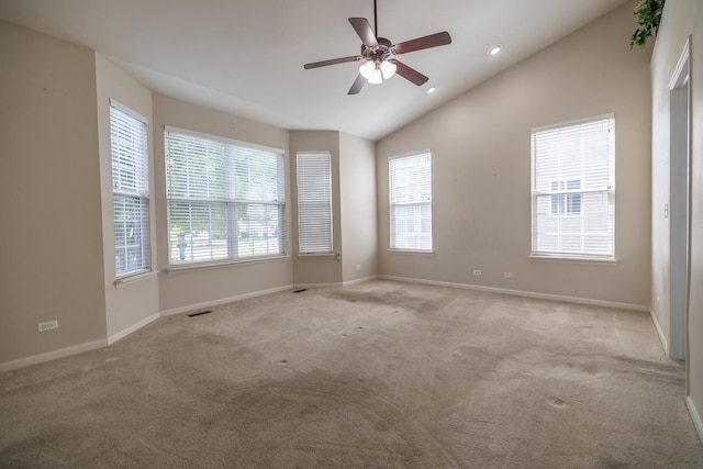 424 Riverbend Dr, Genoa, IL 60135 - carpeted empty room featuring lofted ceiling, ceiling fan, and recessed lighting