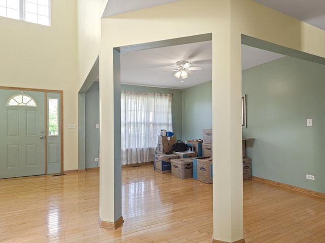 16107 Carlow Cir, Manhattan, IL 60442 - entryway with light wood-style floors and ceiling fan