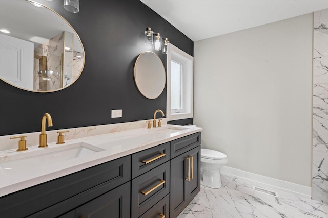 8545 Mansfield Ave, Burbank, IL 60459 - bathroom with marble finish flooring, double vanity, and a marble finish shower