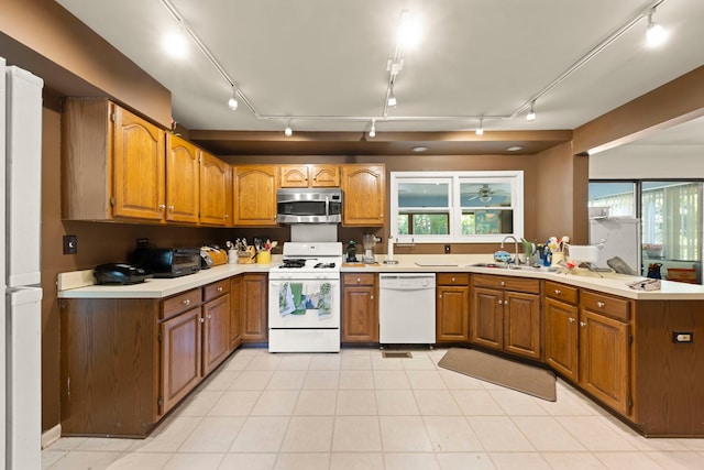 436 Cambridge Way, Bolingbrook, IL 60440 - kitchen featuring white appliances, track lighting, and brown cabinets