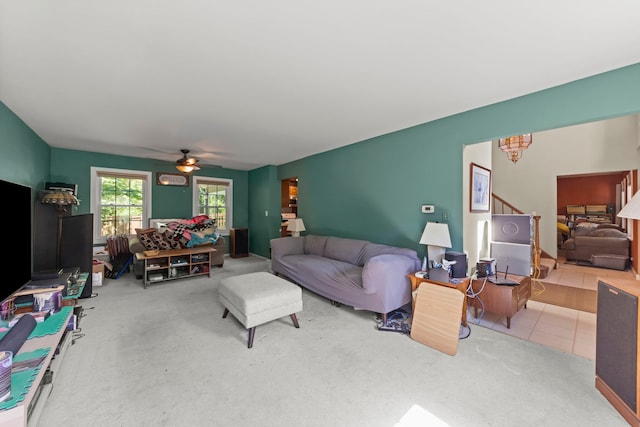 436 Cambridge Way, Bolingbrook, IL 60440 - carpeted living area featuring a chandelier and a ceiling fan