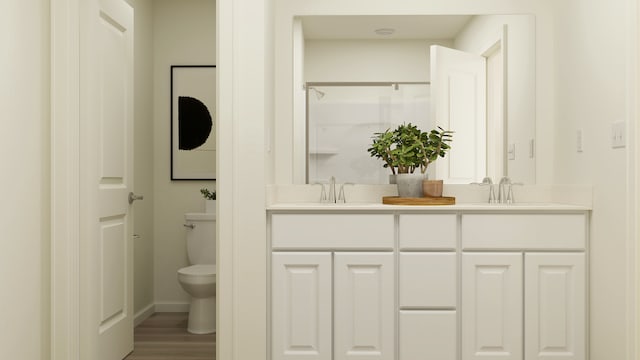572 Waterford Rd, Elgin, IL 60124 - full bath with double vanity, wood finished floors, and a shower