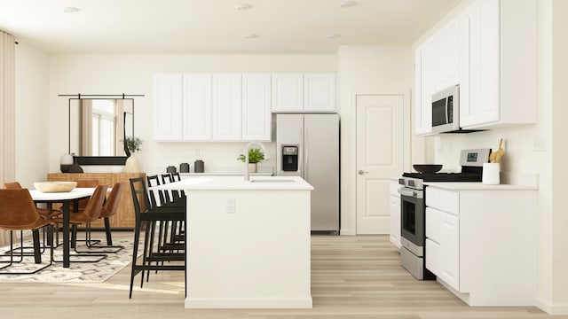 572 Waterford Rd, Elgin, IL 60124 - kitchen featuring stainless steel range oven, refrigerator with ice dispenser, white microwave, light wood-style flooring, and white cabinets