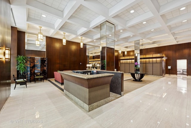 1325 N State Pkwy Unit 6D, Chicago, IL 60610 - community lobby with wooden walls, beam ceiling, coffered ceiling, and recessed lighting