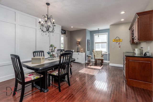 1315 W Jackson St, Ottawa, IL 61350 - dining space featuring dark wood-style floors, a chandelier, and recessed lighting