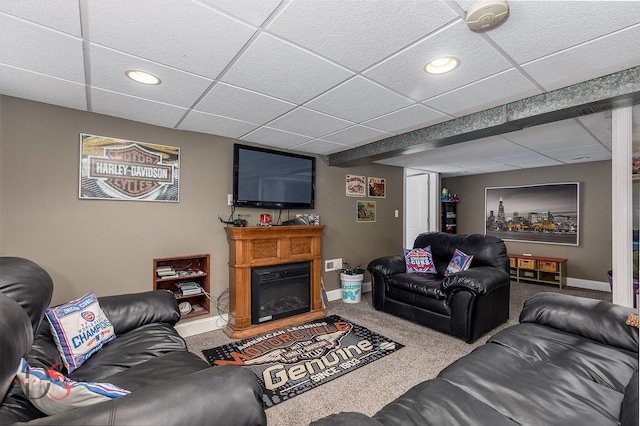 1315 W Jackson St, Ottawa, IL 61350 - carpeted living area featuring a drop ceiling, recessed lighting, and a glass covered fireplace