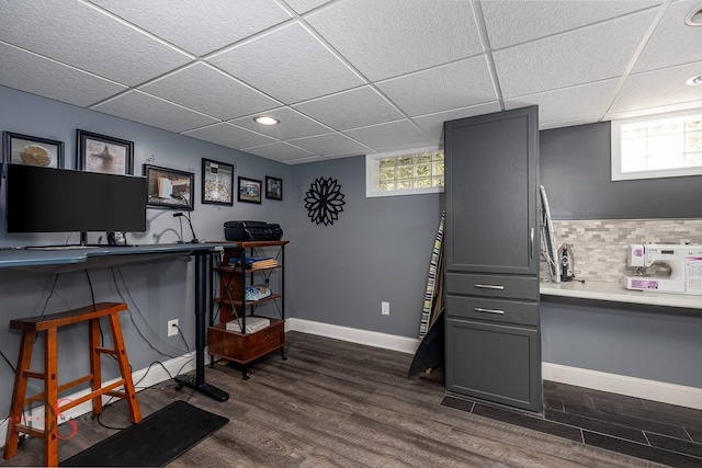 1315 W Jackson St, Ottawa, IL 61350 - home office with a paneled ceiling, dark wood-style flooring, healthy amount of natural light, and recessed lighting