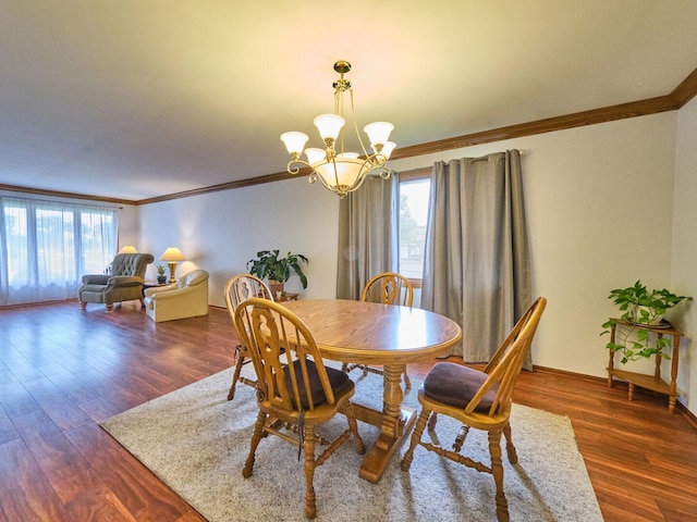 7201 W 110th St, Worth, IL 60482 - dining area with ornamental molding, healthy amount of natural light, a chandelier, and dark wood finished floors