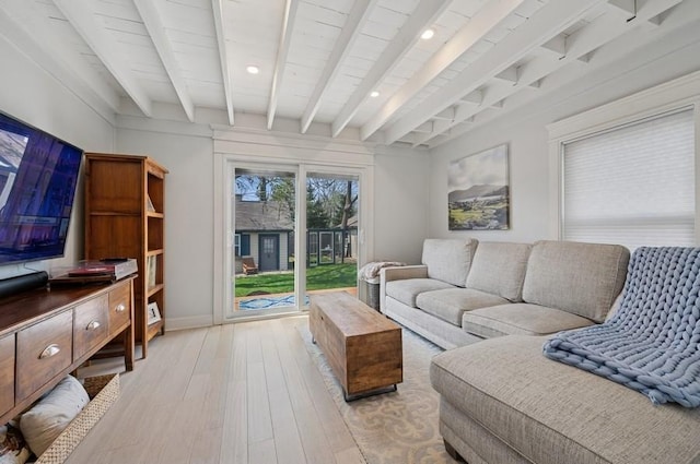 32 Valley Rd, Highland Park, IL 60035 - living area with beam ceiling, light wood-type flooring, and recessed lighting